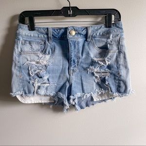 american eagle high rise shortie super stretch ripped  jean shorts size 10